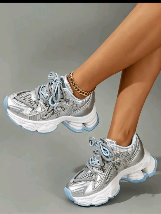 Shoes - ***METALLIC SNEAKERS/SILVER COLOR WITH BLUE** 🤍🩶🩵👟💲💲💲💲